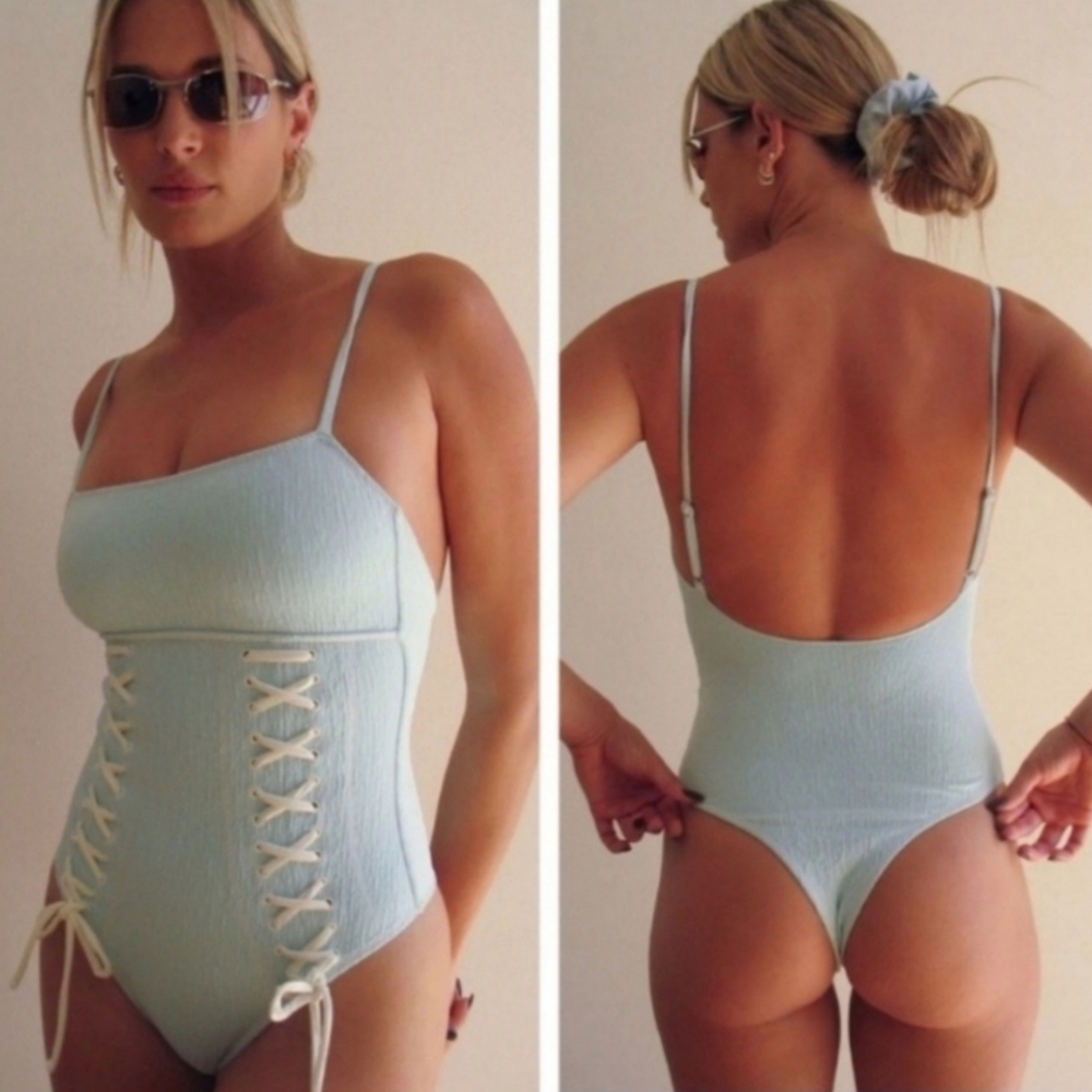 New!Frankie's Bikinis Kylee Lace-up One Piece Swimsuit:L